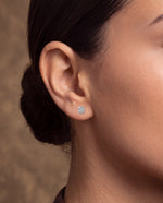 Load image into Gallery viewer, Classic Style 4 Claw Diamond Stud Earrings worn – close-up on the ear