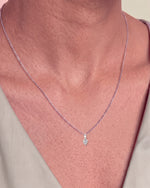 Load image into Gallery viewer, Heart Shaped Diamond Pendant worn – close-up on the collarbone