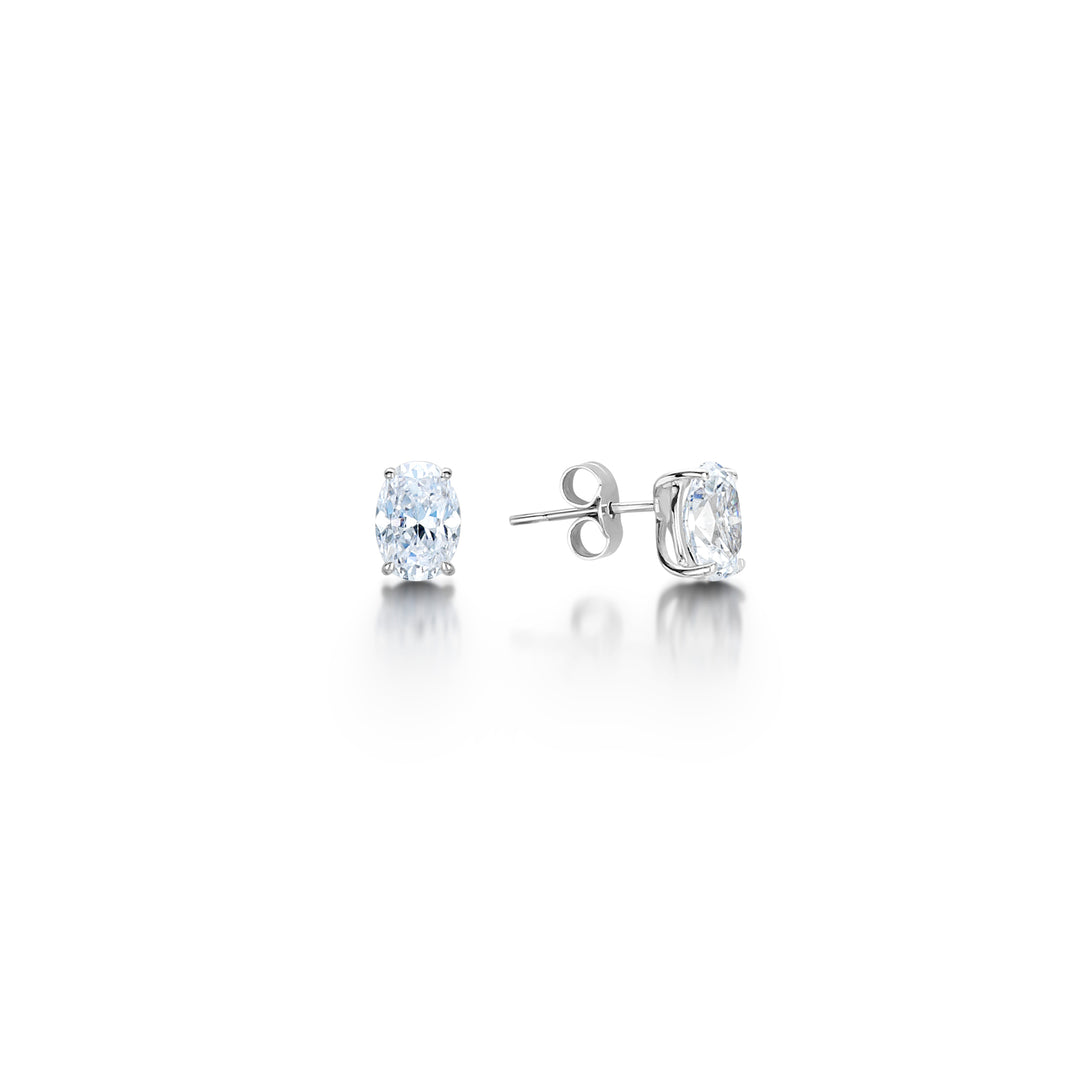 Oval Cut 4 Claw Diamond Stud Earrings