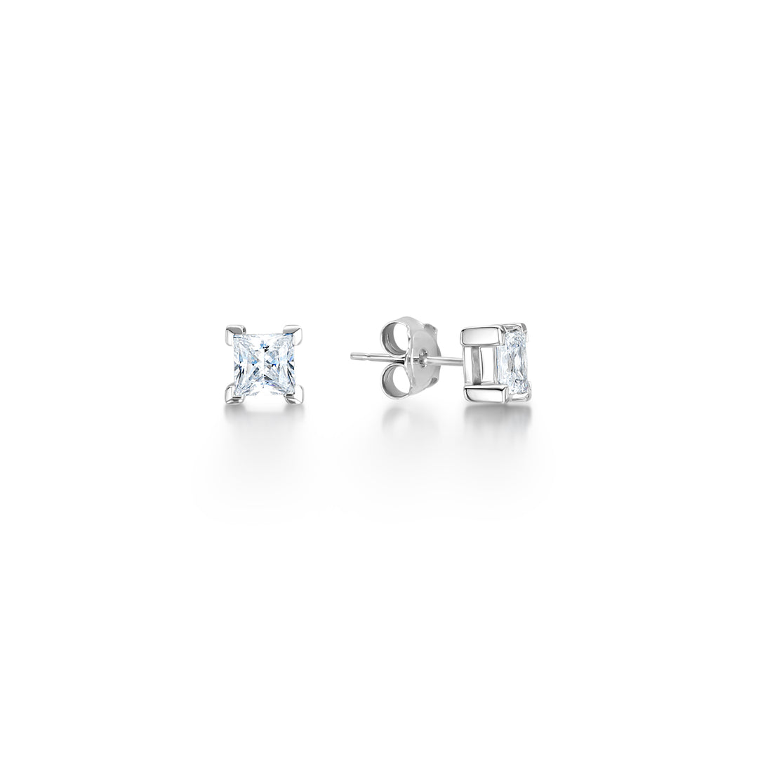 4  "V" Claw Princess Cut Diamond Stud Earrings
