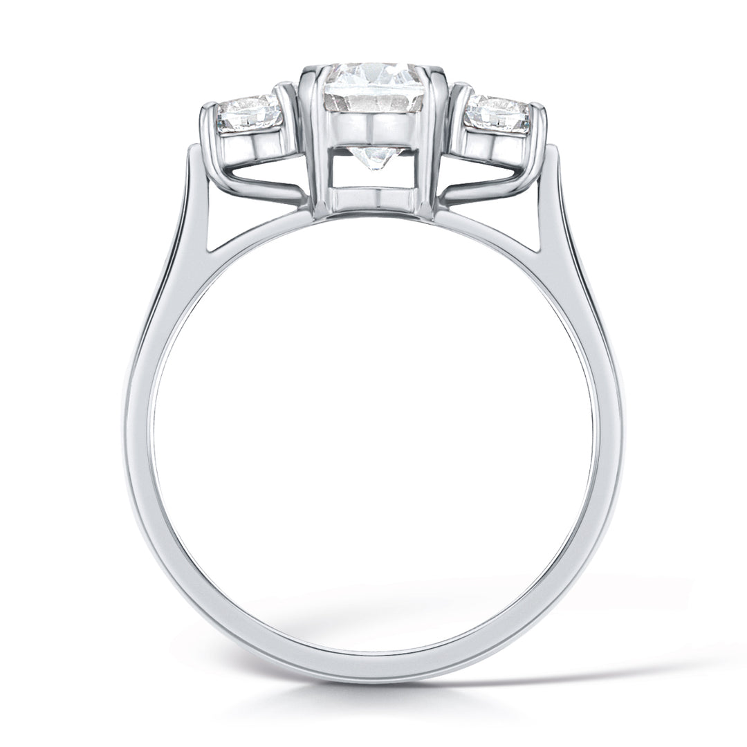 Three Stone Oval And Round Brilliant Diamond High Set Trilogy Ring