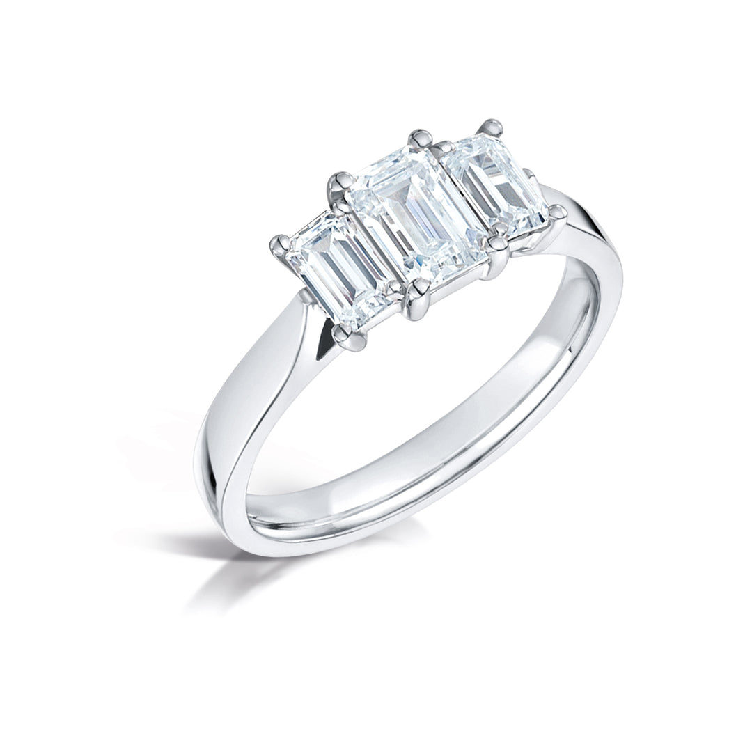 Three Stone Emerald Cut Diamond Classic Trilogy Ring