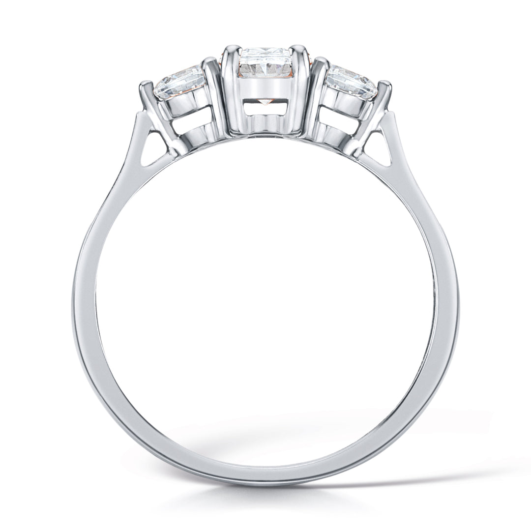 Three Stone Oval And Round Brilliant Cut Diamond Trilogy Ring.