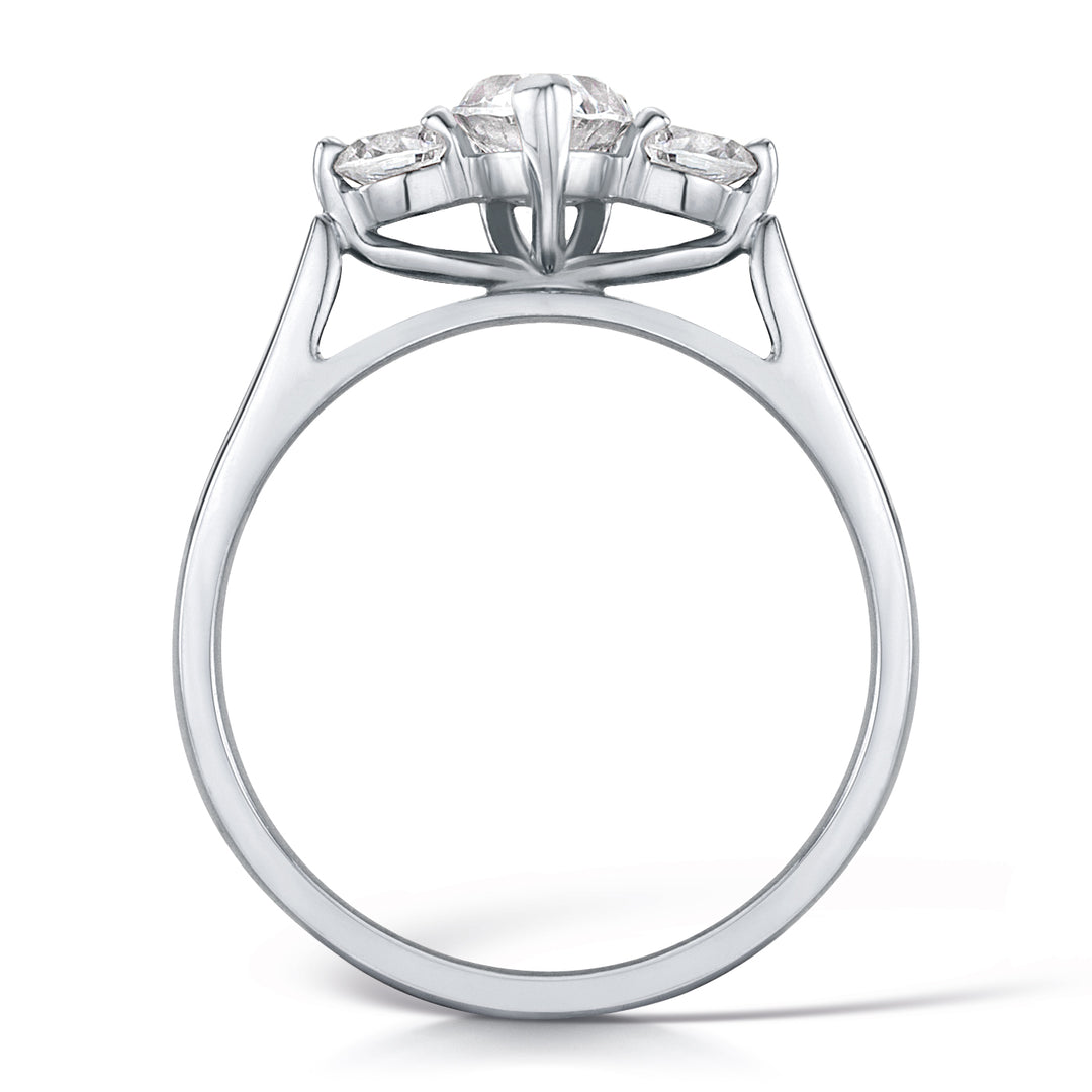 Three Stone Pear Shaped And Round Brilliant Diamond Trilogy Ring.