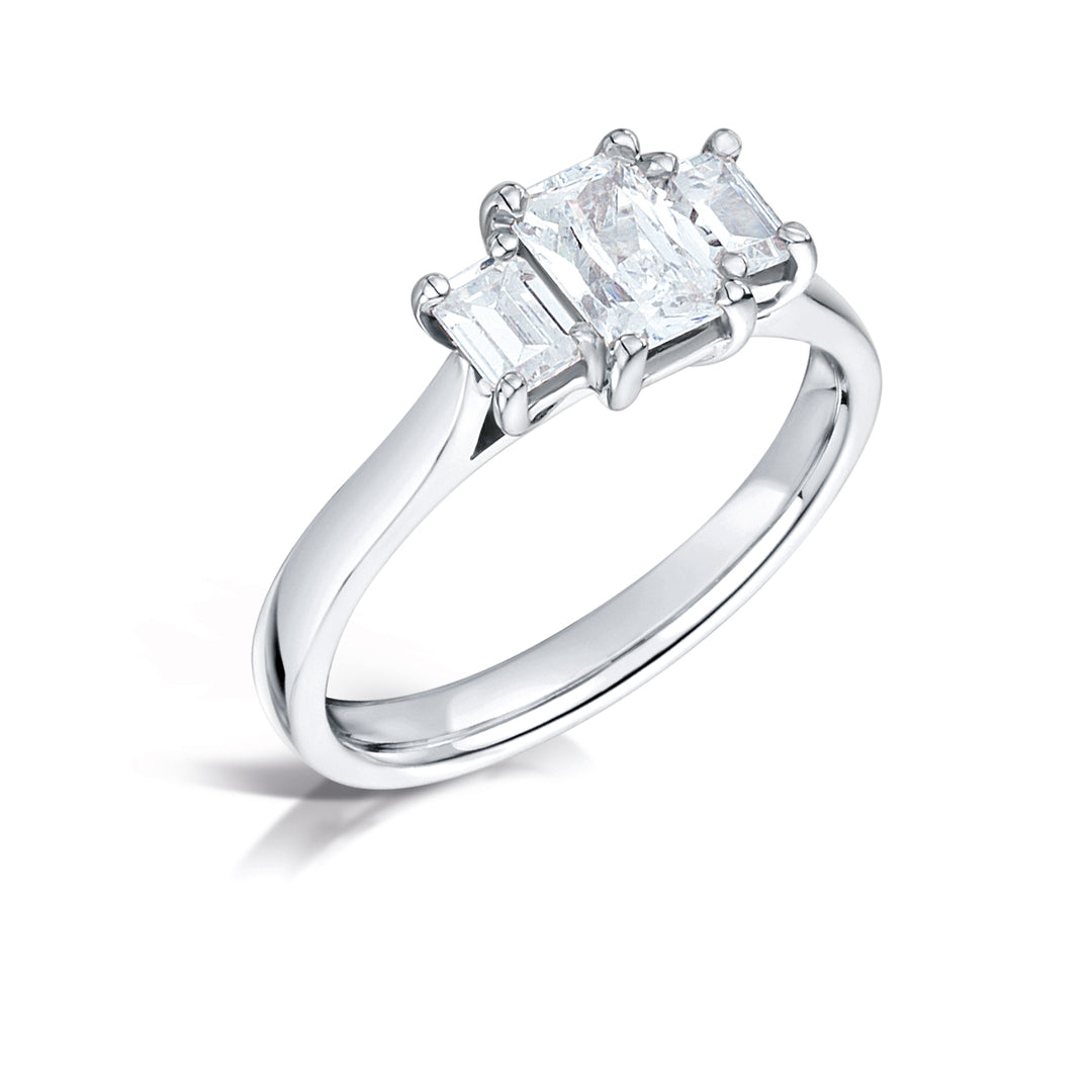 Three Stone Emerald Cut Diamond Trilogy Ring