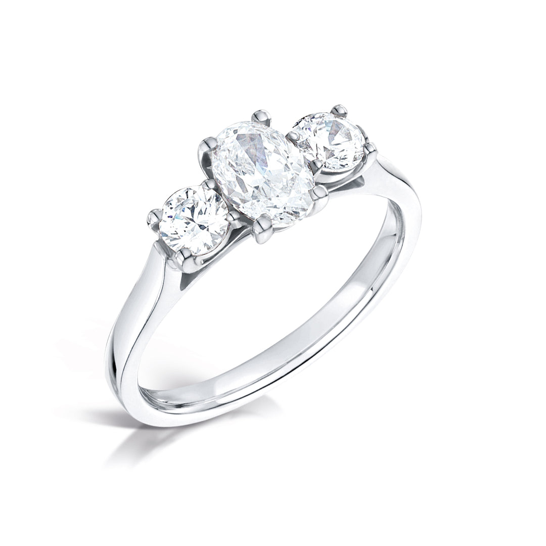 Three Stone Oval And Round Brilliant Cut Diamond Trilogy Ring
