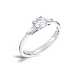 Load image into Gallery viewer, Three Stone Round Brilliant And Baguette Diamond Trilogy Ring