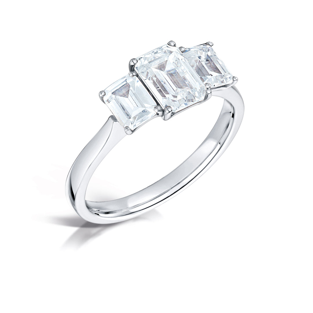 Three Stone Emerald Cut Diamond Ring