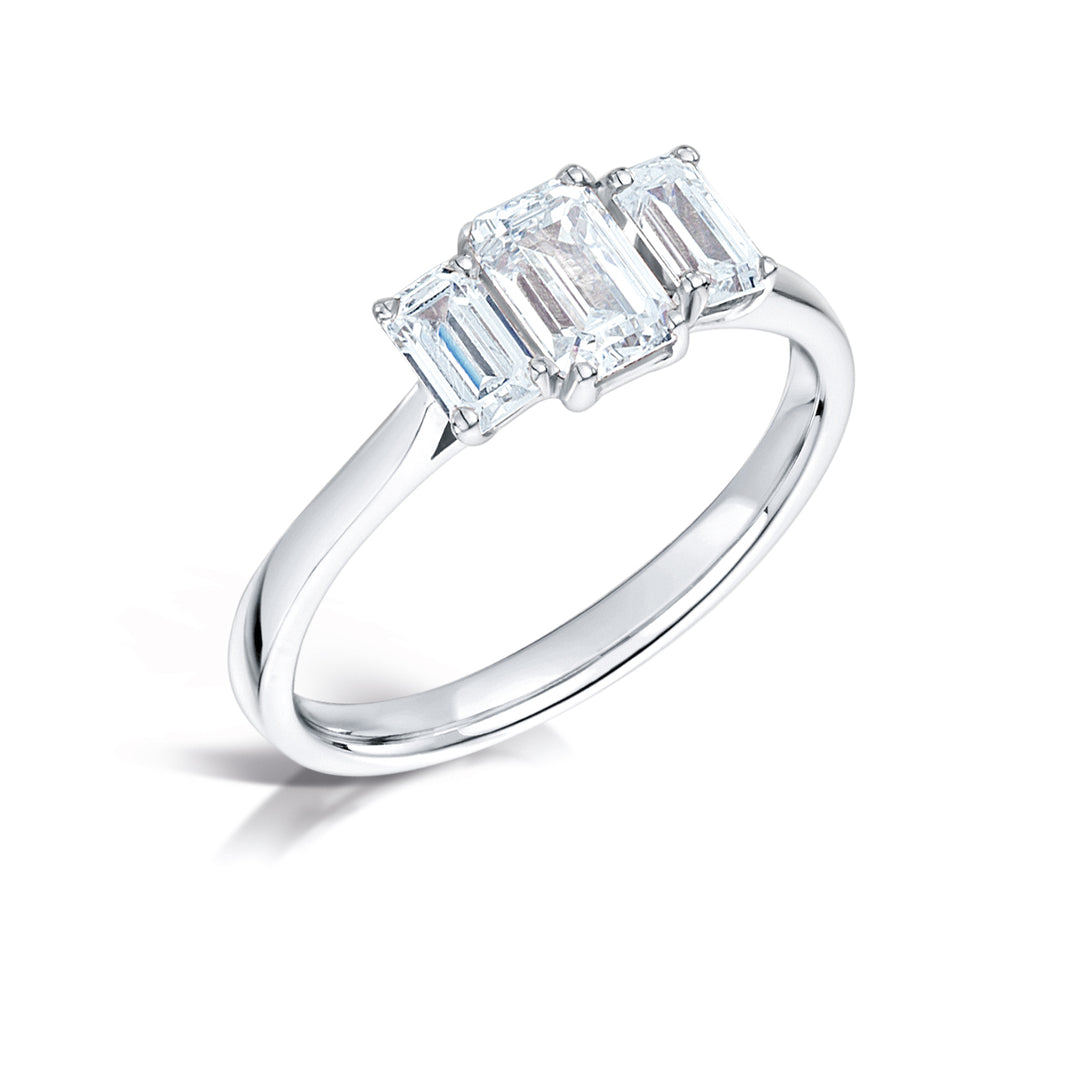Three Stone Emerald Cut Diamond Ring