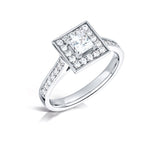 Load image into Gallery viewer, Princess Cut Diamond Ring With A Grain Set Halo Design
