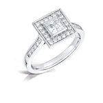 Load image into Gallery viewer, Princess Cut Diamond Ring In A Grain Set Halo Design