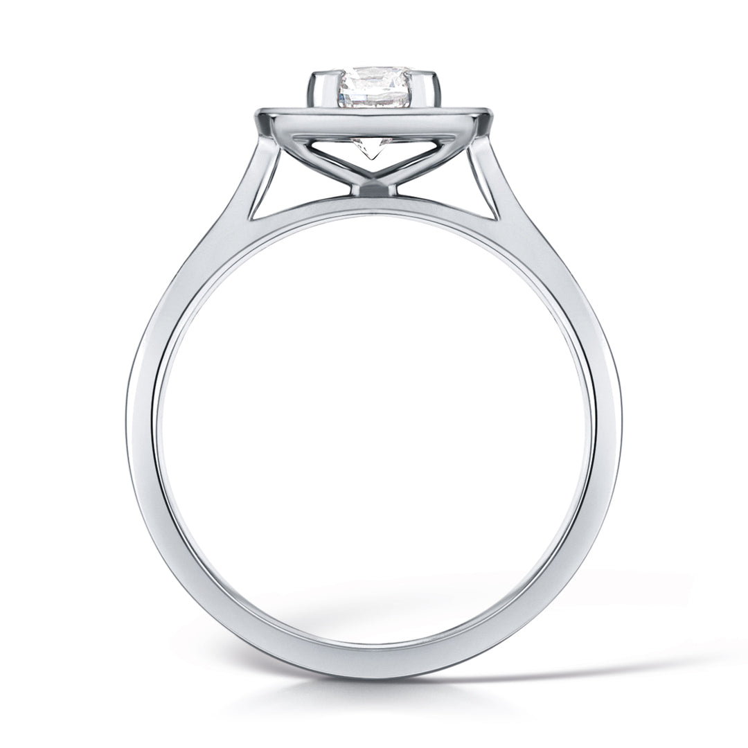 Round Brilliant Diamond Ring In A Cushion Shaped Grain Set Halo Design