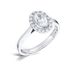 Load image into Gallery viewer, Oval Cut Diamond Ring In A Rubover Grainset Halo Design