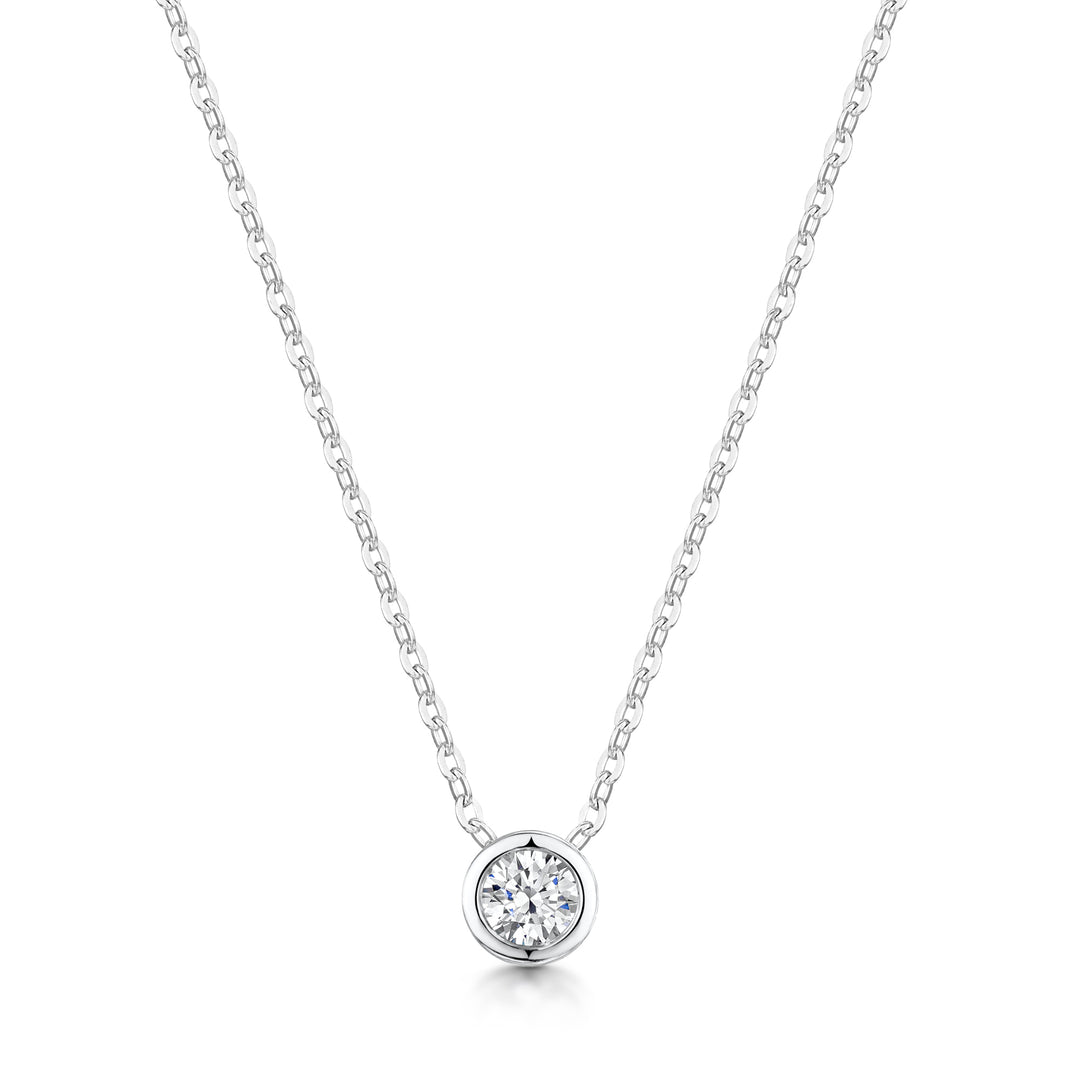 Round Brilliant Rubover Set Diamond Pendant High Set