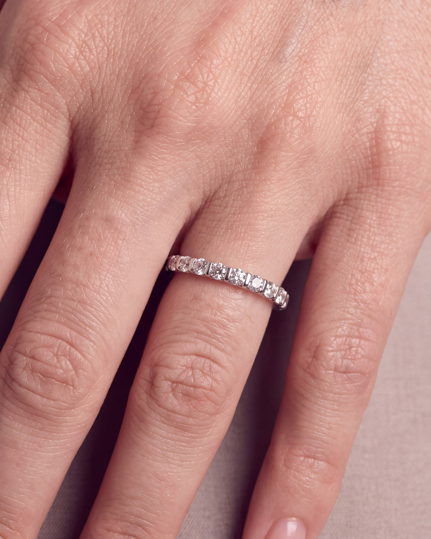 2.0mm Bar Half Set Diamond Band worn, close-up on the ring finger