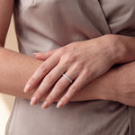 Load image into Gallery viewer, Model wearing the 2.5mm Bar Set Diamond Band on her ring finger