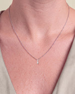 Load image into Gallery viewer, Pear Shaped Style Round Diamond Pendant worn – close-up on the collarbone