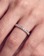 Load image into Gallery viewer, 2.0mm Grain Half Set Diamond Band worn, close-up on the ring finger