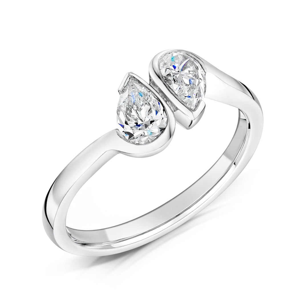 Two Stone Pear Shaped Diamond Twin Ring Side By Side