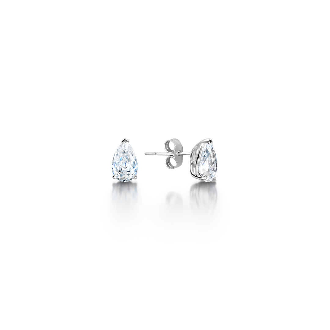 Pear Shaped 3 Claw Diamond Stud Earrings