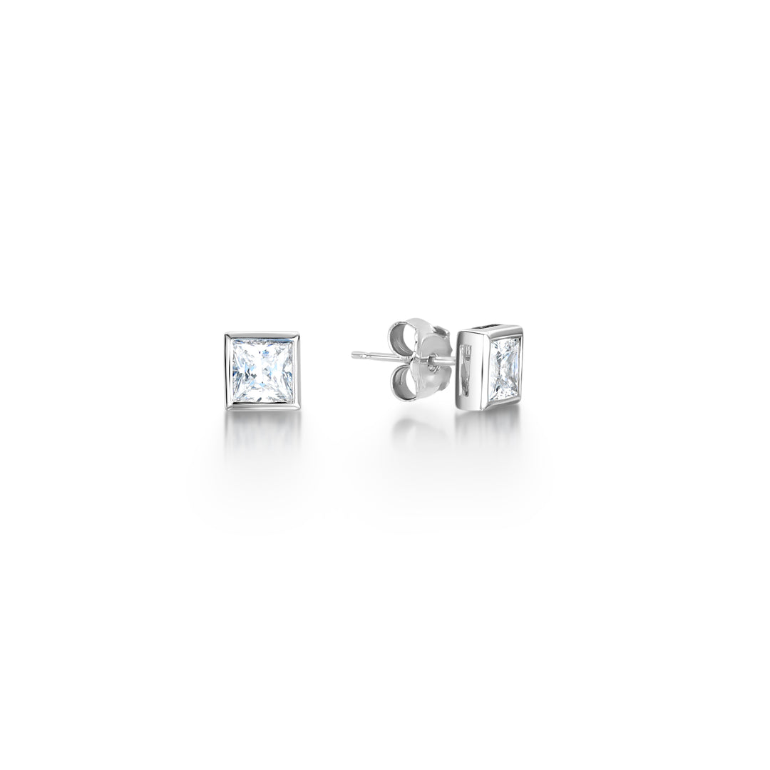 Rubover Princess Cut Classic Diamond Stud Earrings