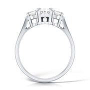 Three Stone Oval And Round Brilliant Diamond Low Set Trilogy Ring