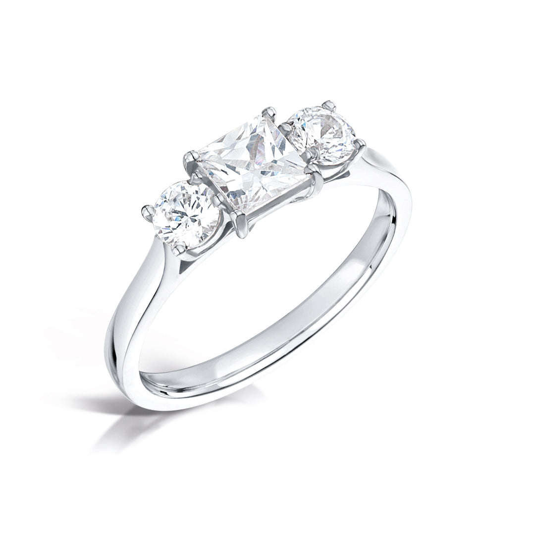 Three Stone Princess Cut And Round Brilliant Diamond Trilogy Ring