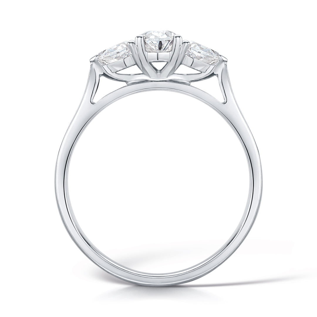 Three Stone Oval And Pear Cut Diamond Trilogy Ring