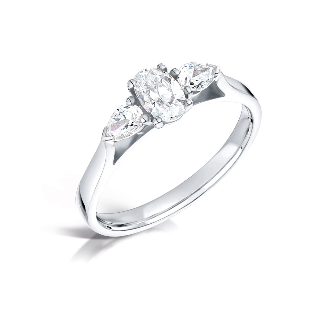Three Stone Oval And Pear Cut Diamond Trilogy Ring