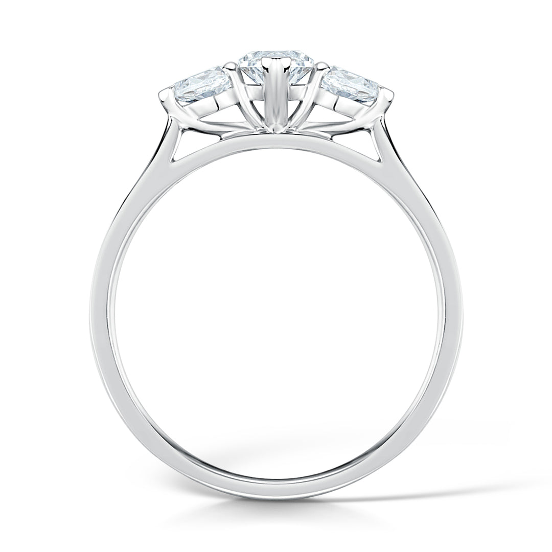 Three Stone Marquise And Pear Shape Diamond Trilogy Ring