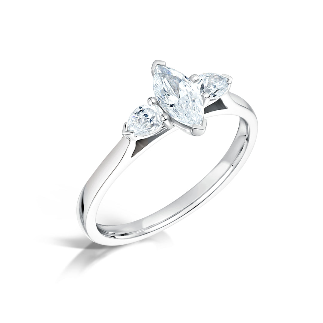 Three Stone Marquise And Pear Shape Diamond Trilogy Ring