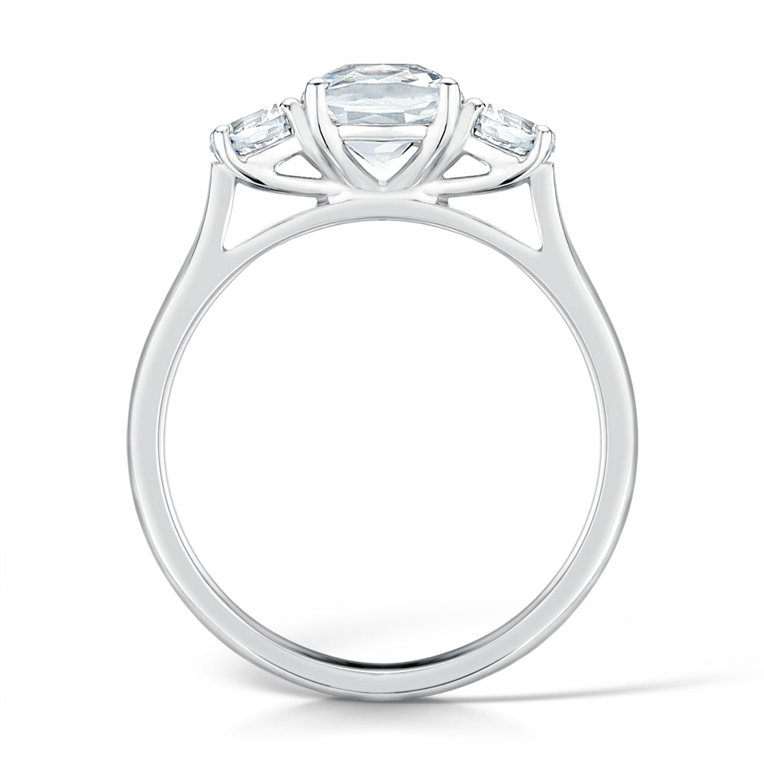 Three Stone Cushion And Round Brilliant Cut Diamond Trilogy Ring