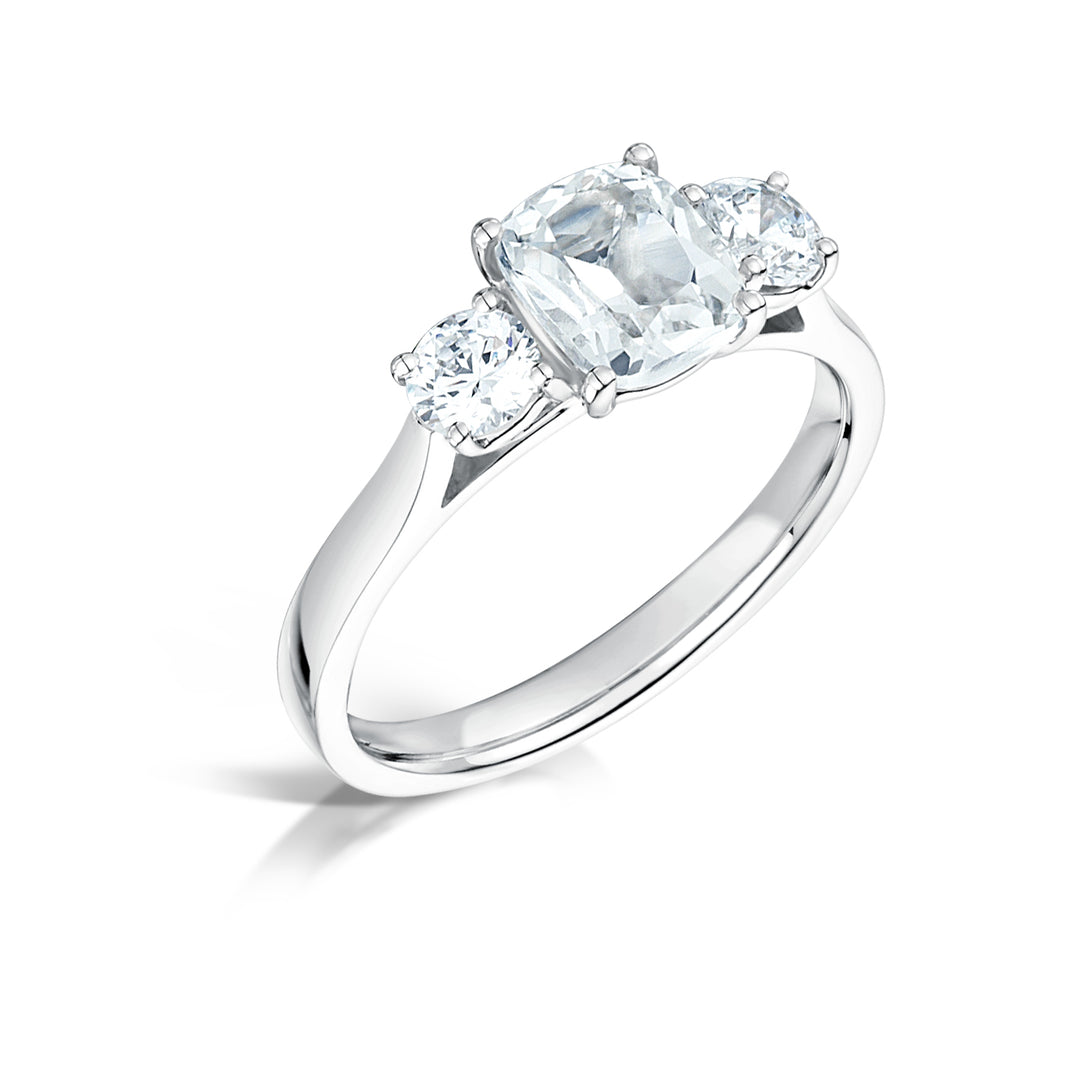 Three Stone Cushion And Round Brilliant Cut Diamond Trilogy Ring