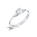 Load image into Gallery viewer, Three Stone Round Brilliant And Baguette Diamond Trilogy Ring