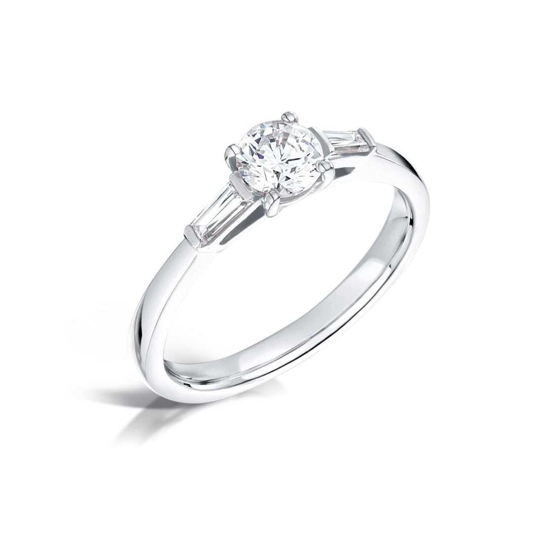 Three Stone Round Brilliant And Baguette Diamond Trilogy Ring