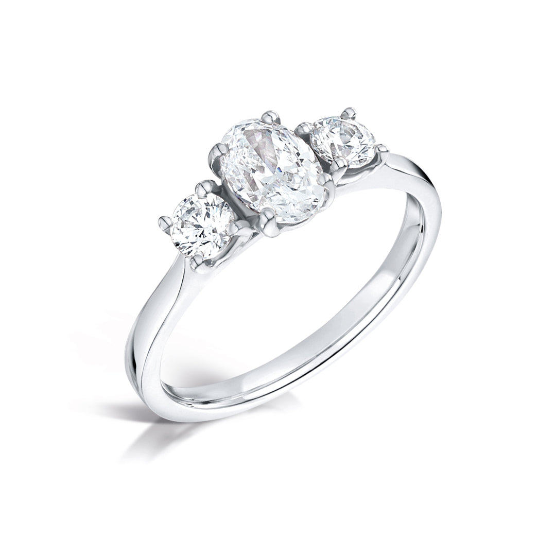 Three Stone Oval And Round Brilliant Cut Diamond Trilogy Ring