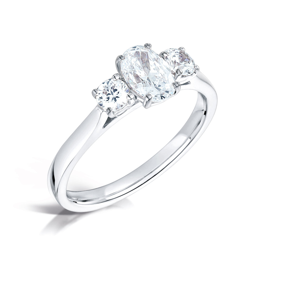 Three Stone Oval And Round Brilliant Cut Diamond Trilogy Ring