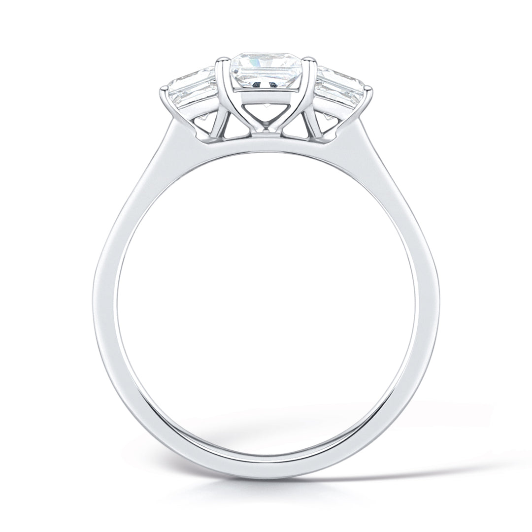 Three Stone Princess Cut Diamond Ring With Channel Set Diamond Shoulders