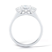 Three Stone Princess Cut Diamond Ring With Channel Set Diamond Shoulders