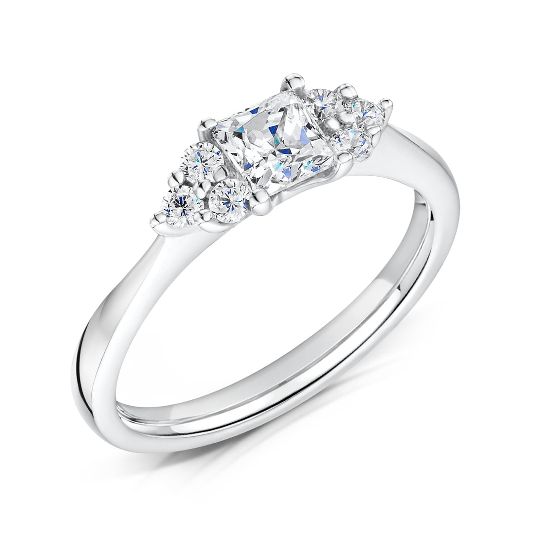 Seven Stone Princess And Round Brilliant Cut Diamond Ring