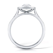 Emerald Cut Diamond Set In A Rubover Grain Set Halo Design