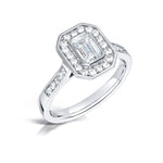 Load image into Gallery viewer, Emerald Cut Diamond Set In A Rubover Grain Set Halo Design
