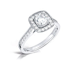 Load image into Gallery viewer, Round Brilliant Diamond Ring In A Cushion Shaped Grain Set Halo Design