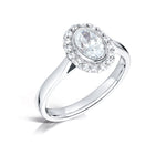 Load image into Gallery viewer, Oval Cut Diamond Ring In A Rubover Grainset Halo Design
