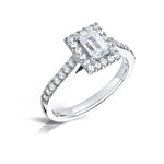 Load image into Gallery viewer, Emerald Cut Diamond Ring In A Grain Set Halo Design
