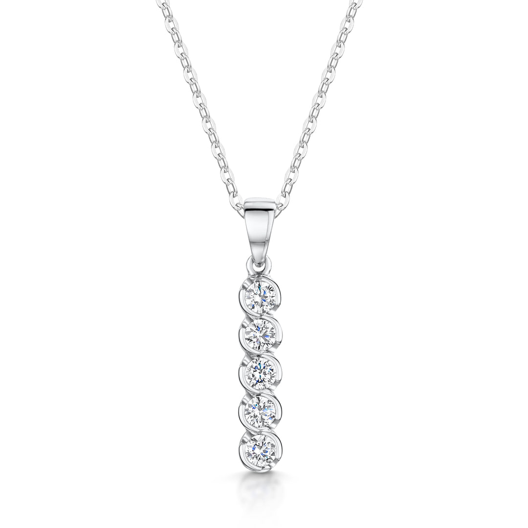 Five Stone Round Diamond Drop Pendant