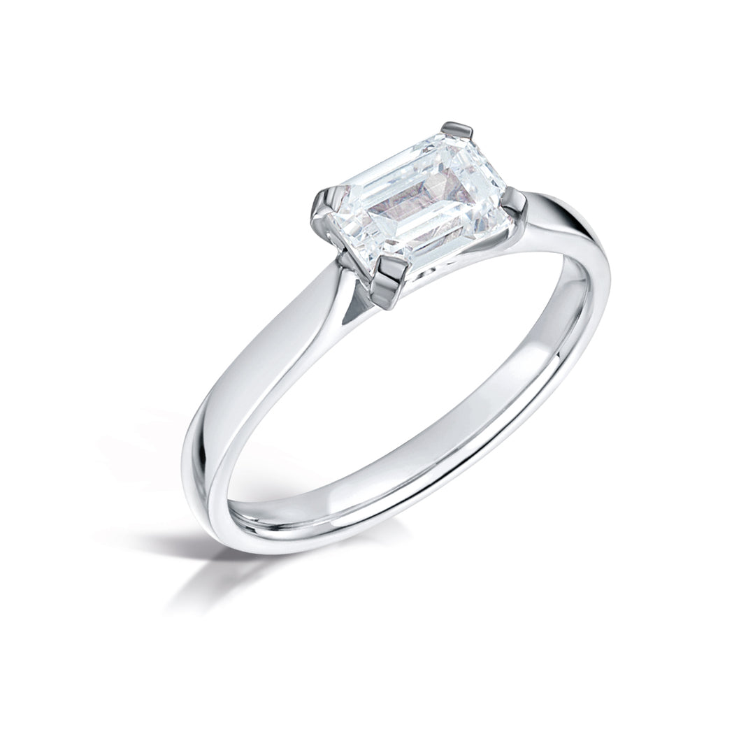 Emerald Cut 4 Claw Solitaire Diamond Ring