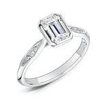 Load image into Gallery viewer, Emerald Cut Rubover Diamond Ring With Grain Set Shoulders