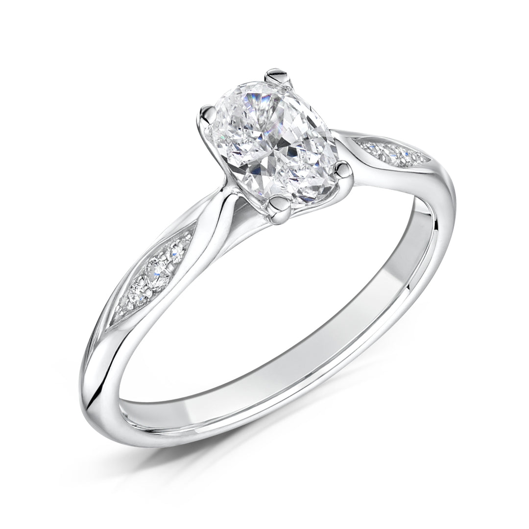 Oval Cut 4 Claw Diamond Ring With Grain Set Shoulders