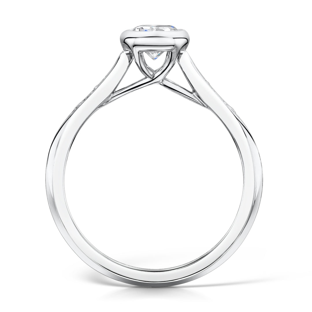 Oval Cut Rubover Diamond Ring With Grain Set Shoulders
